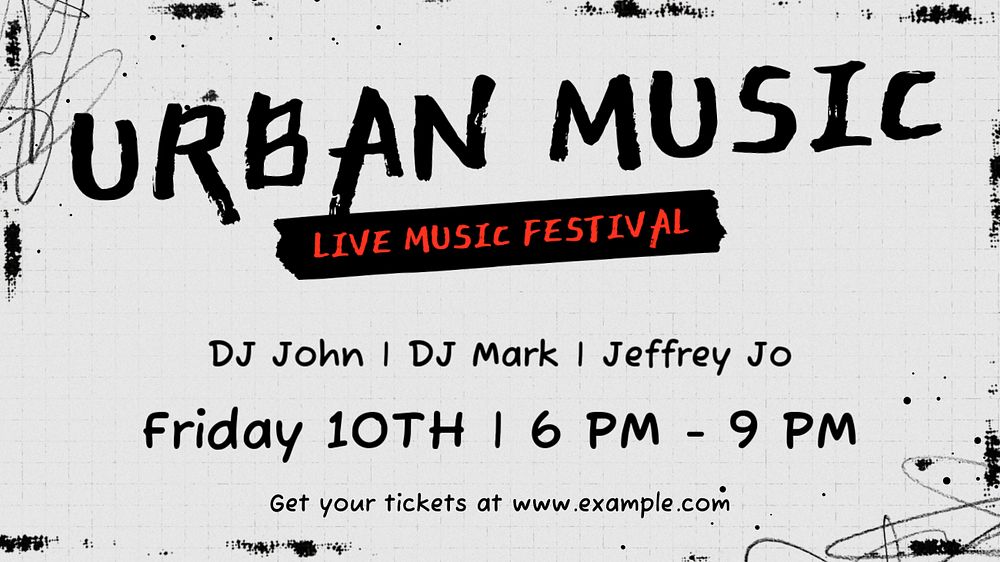 Urban music festival blog banner template, editable text