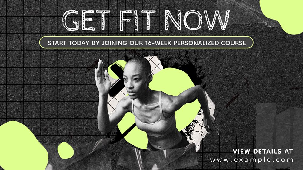 Fitness & workout course  blog banner template, editable text