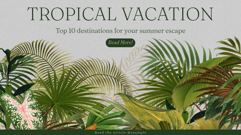 Tropical vacation blog banner template, editable text