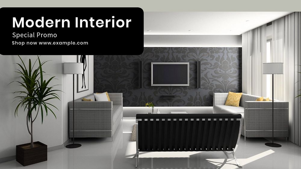 Modern interior blog banner template, editable text