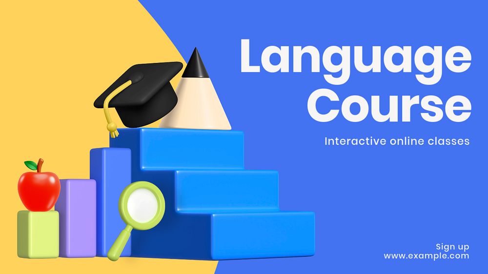 Language course blog banner template, editable text