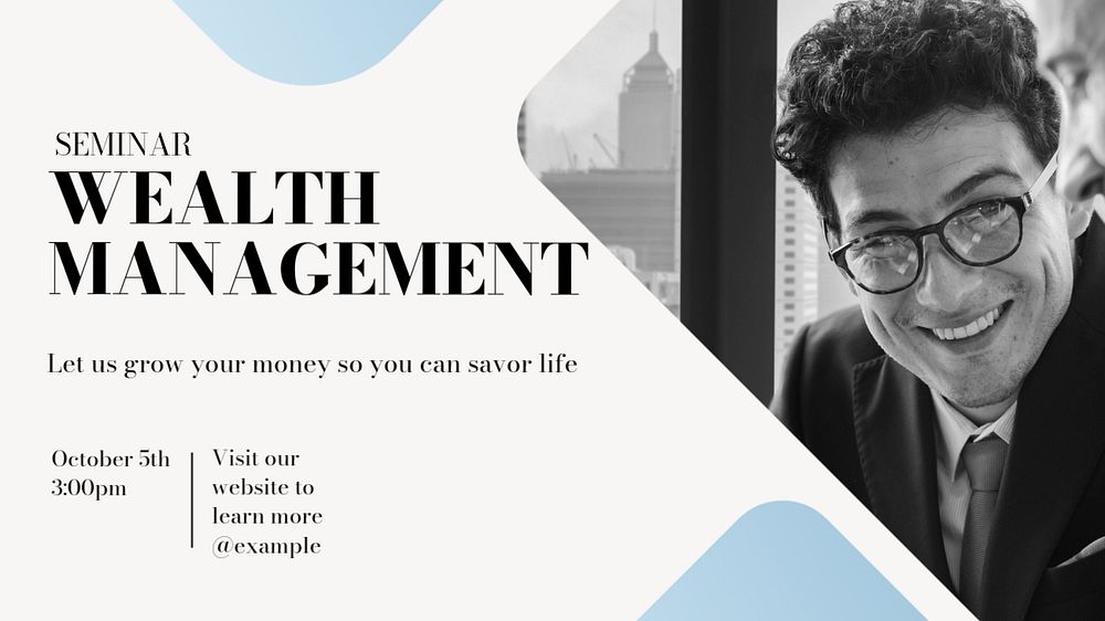 Wealth management blog banner template, editable text