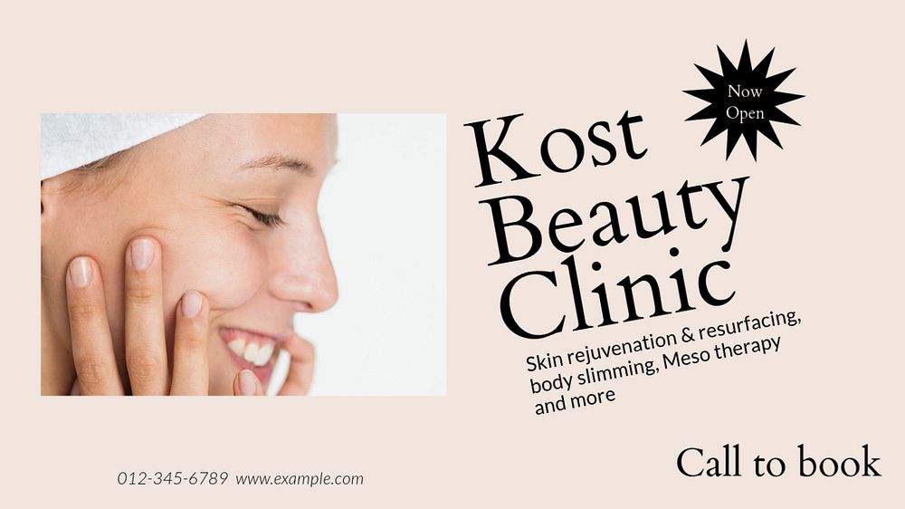 Beauty clinic blog banner template, editable text