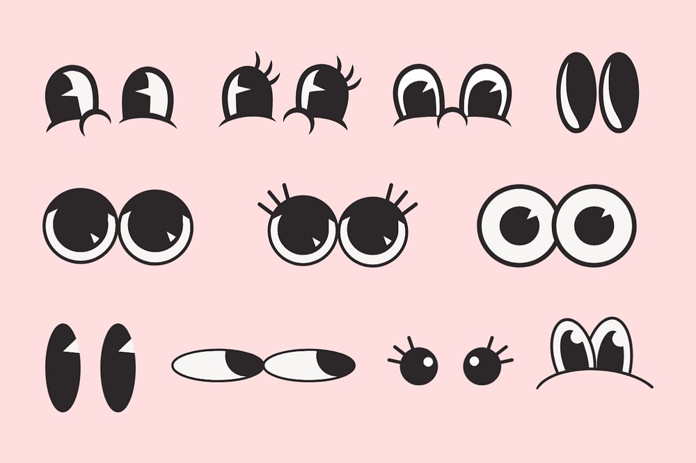 Cartoon eyes set retro illustration, editable design