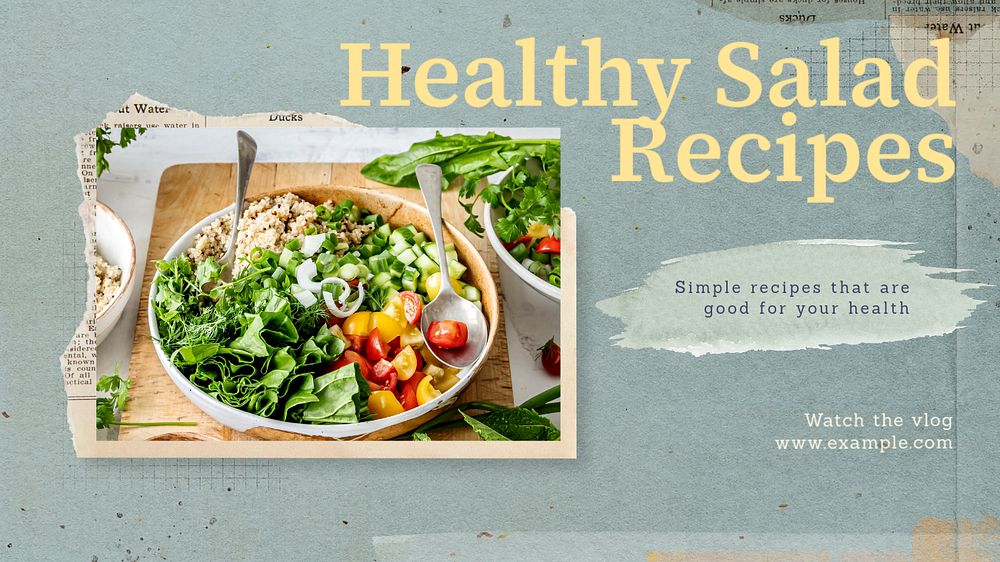 Healthy salad recipes blog banner template, editable text