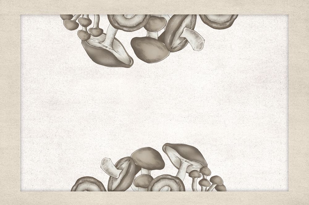 Mushrooms border editable beige background