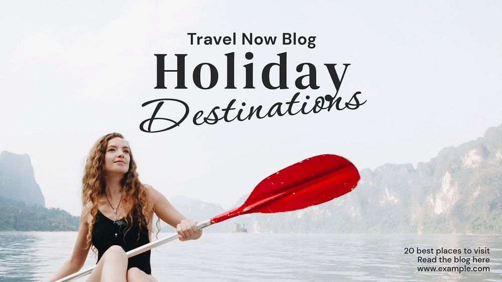 Holiday destinations blog banner template, editable text