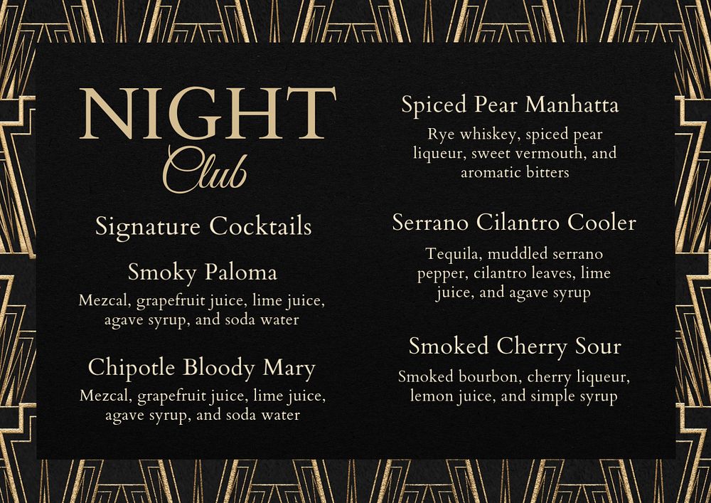 Cocktail menu template, editable text