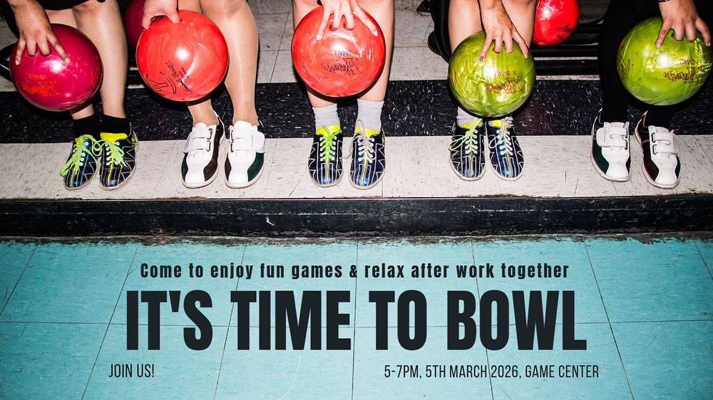 Bowling time blog banner template, editable text