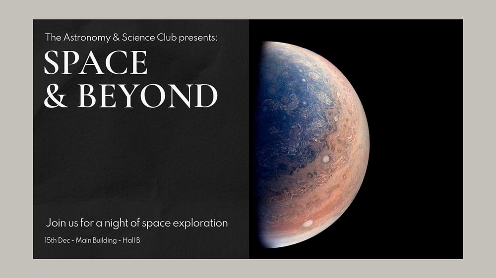 Space exploration  blog banner template, editable text