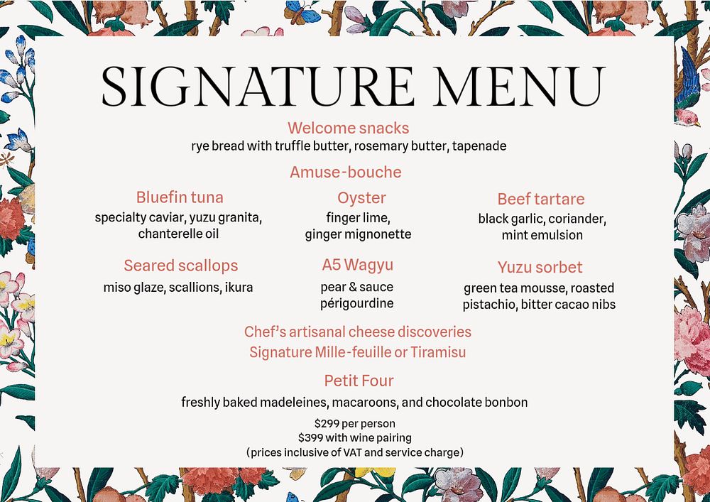 Signature menu template, editable design