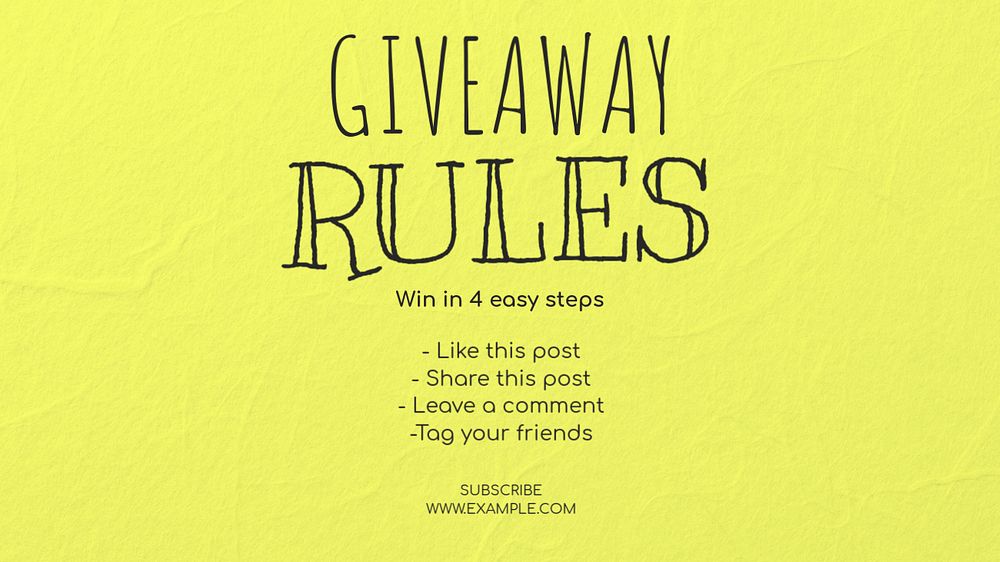 Giveaway rules blog banner template, editable text