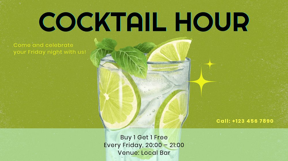 Cocktail hour  blog banner template, editable text