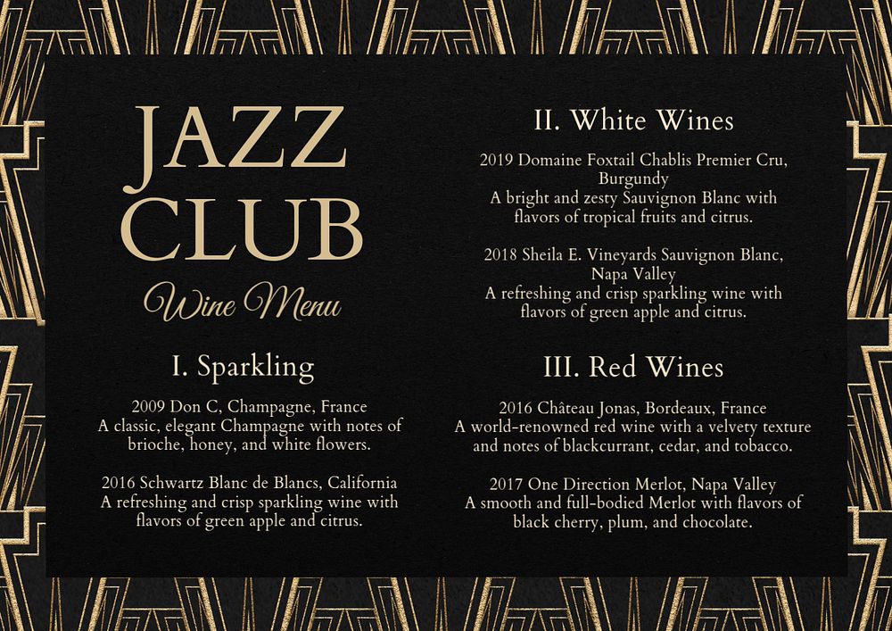 Wine menu template, editable text