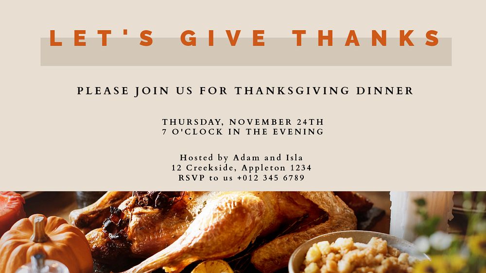 Thanksgiving dinner blog banner template, editable text