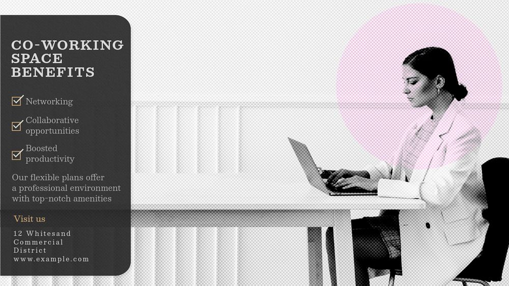 Co-working space blog banner template, editable text