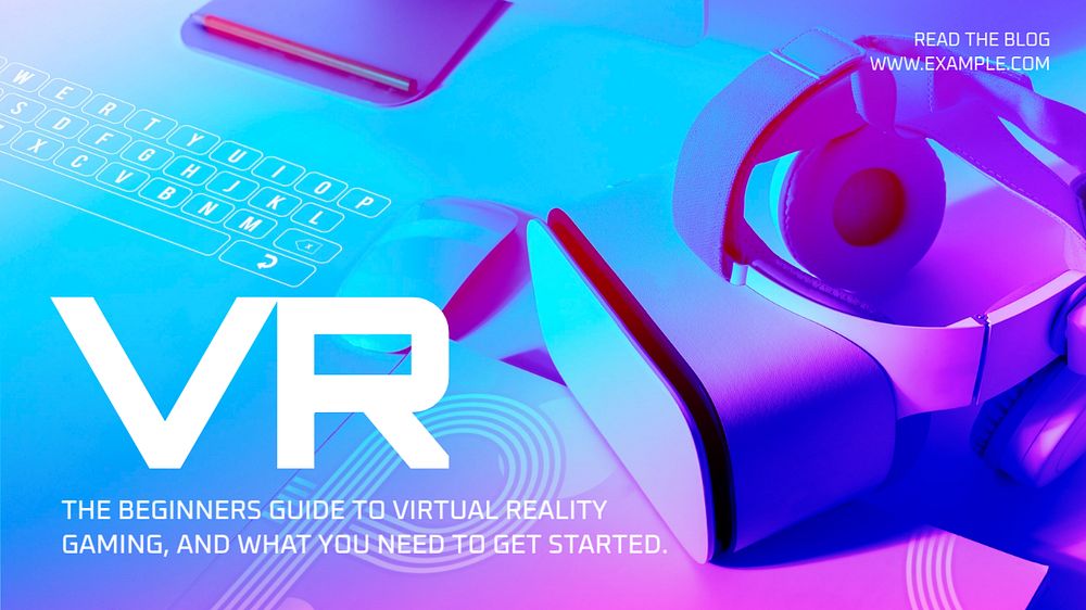 Virtual reality blog banner template, editable text