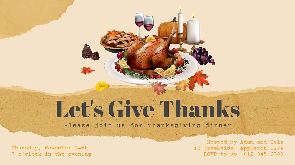 Thanksgiving dinner invitation blog banner template, editable text