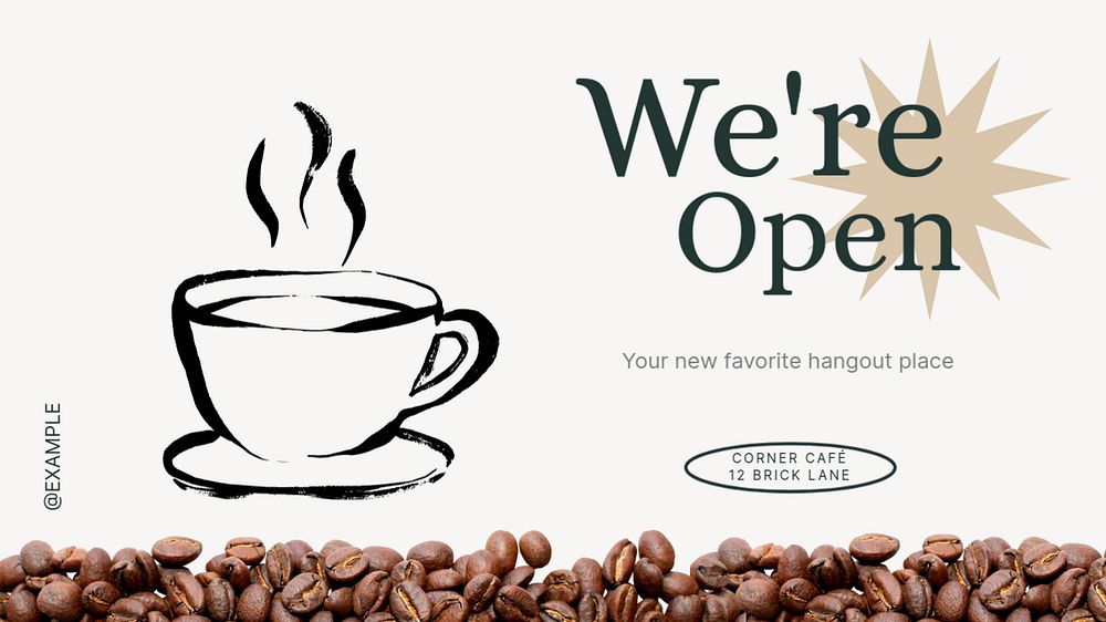 We're open  blog banner template, editable text