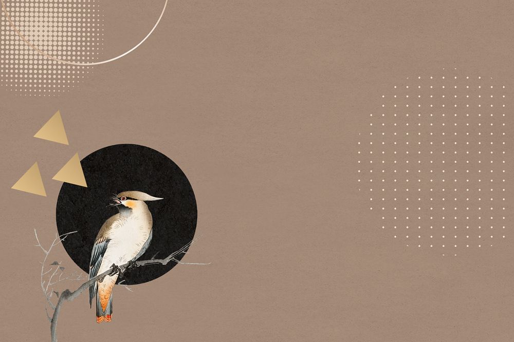 Aesthetic Japanese bird background, brown editable design