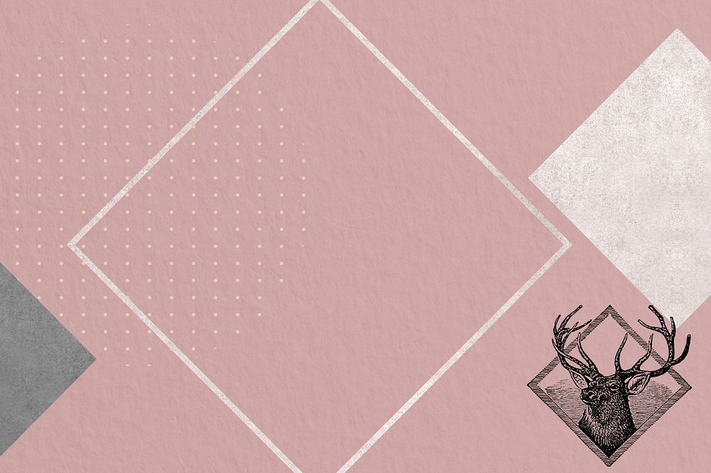 Pink frame background, vintage deer illustration