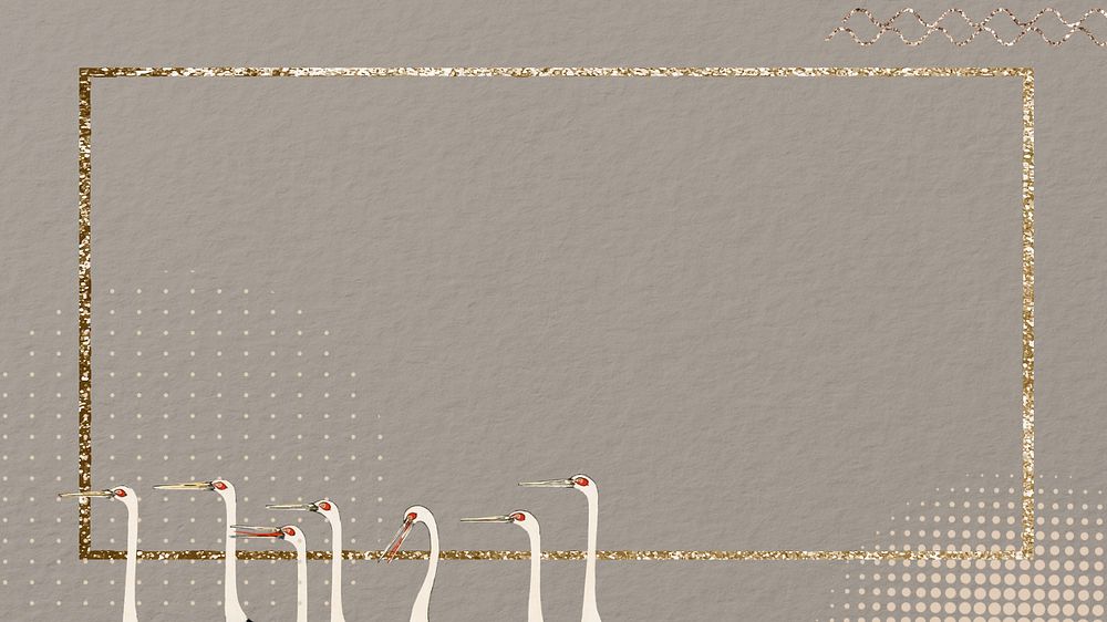 Japanese crane frame HD wallpaper, gold glittery editable design