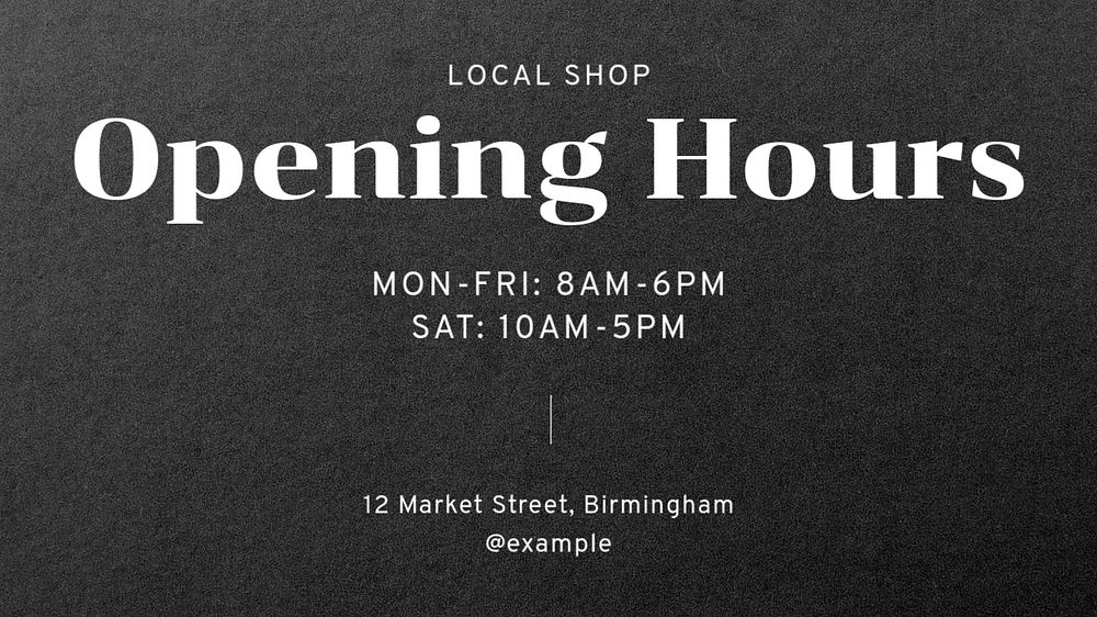 Opening hours blog banner template, editable text