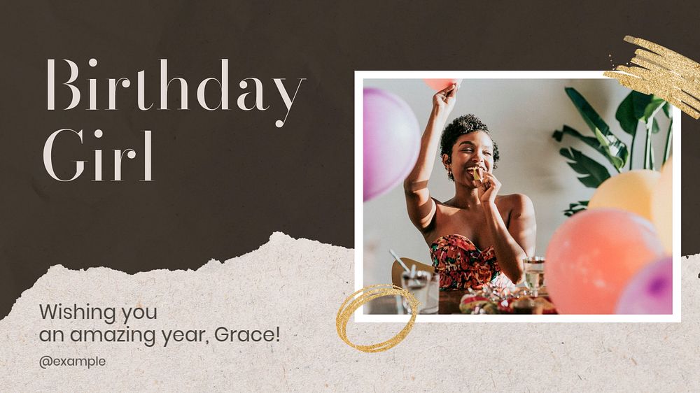 Happy birthday blog banner template, editable text