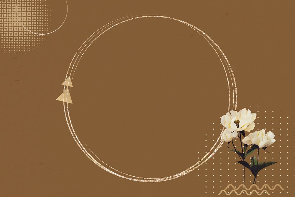 Gold circle frame background, aesthetic flower editable design