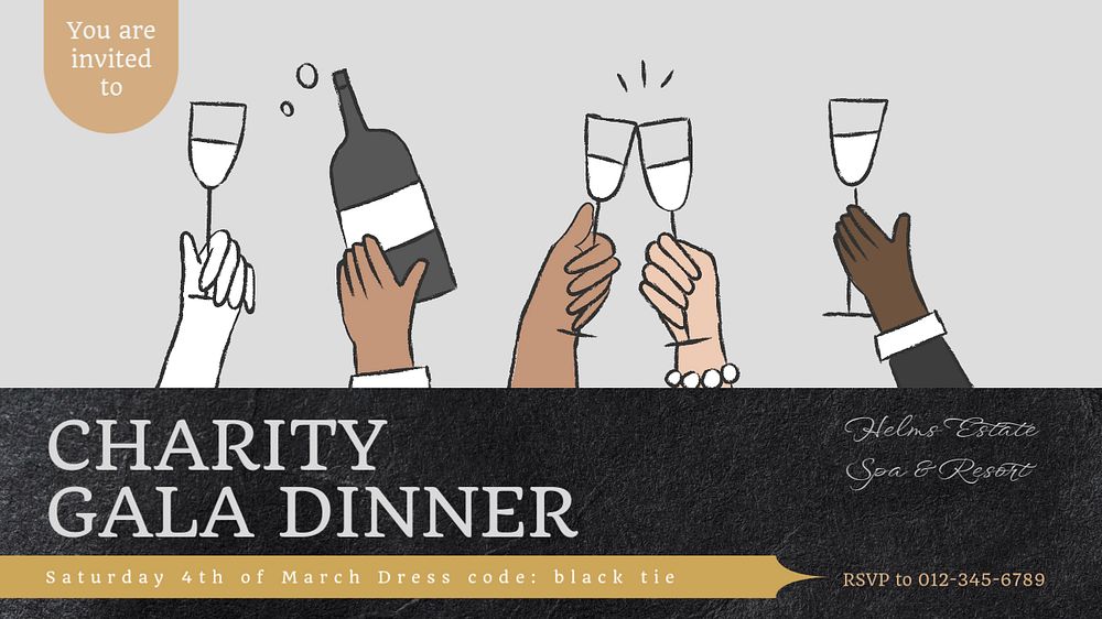 Charity gala dinner  blog banner template, editable text