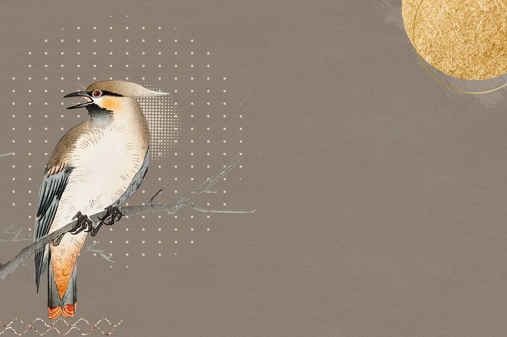 Aesthetic Japanese bird background, brown editable design