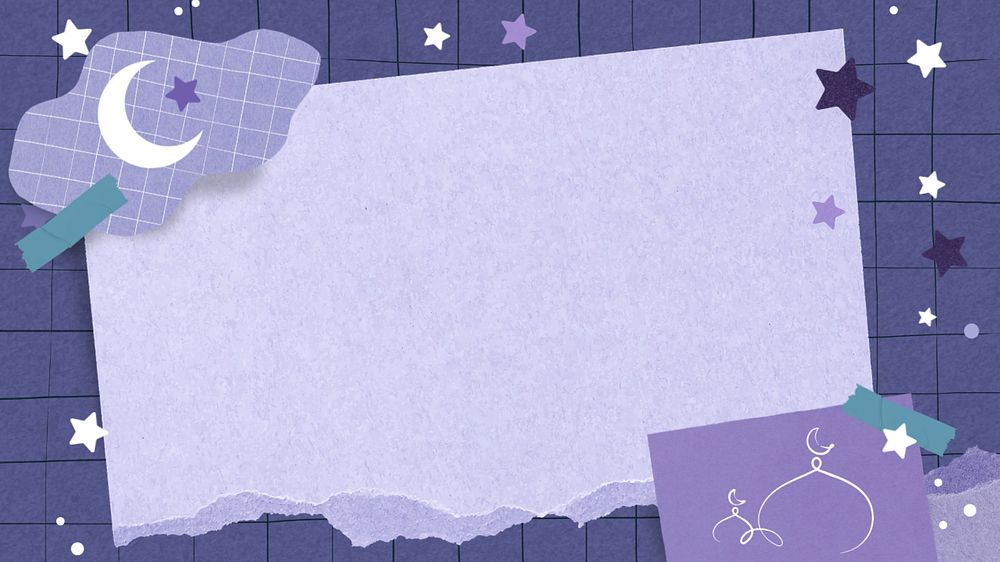 Rectangle purple paper desktop wallpaper, star notepaper collage  editable design