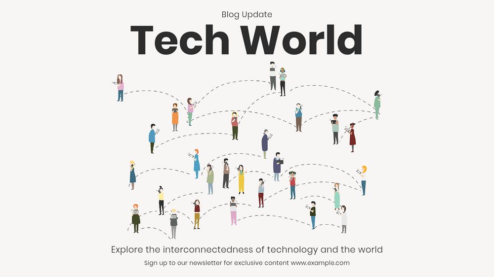 Tech world  blog banner template, editable text