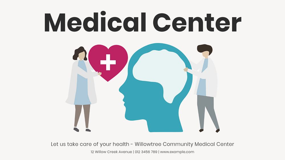 Medical center  blog banner template, editable text