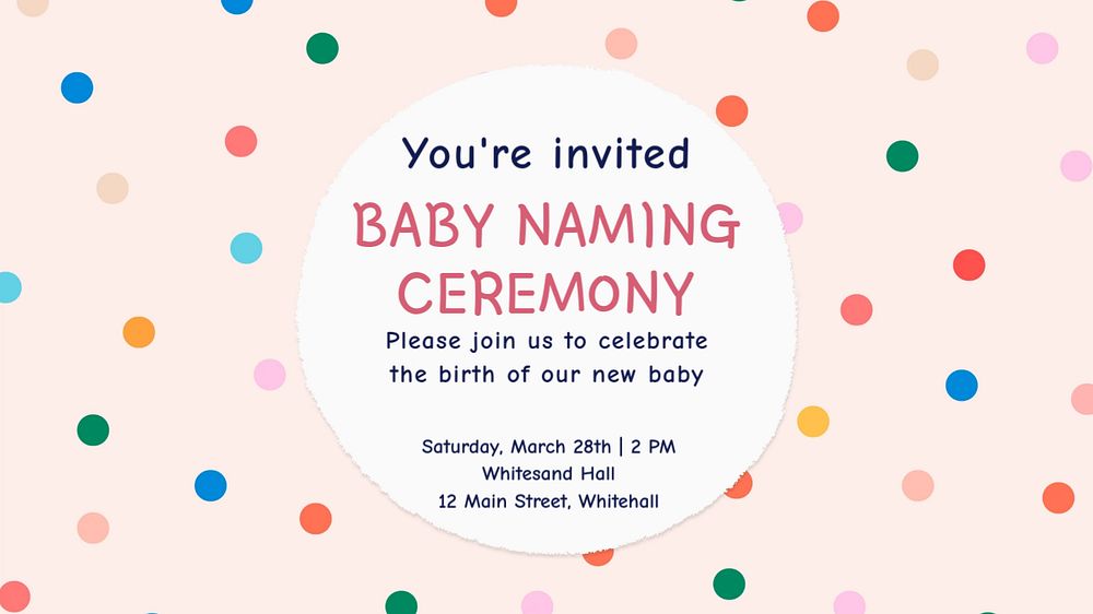 Baby naming ceremony blog banner template, editable text