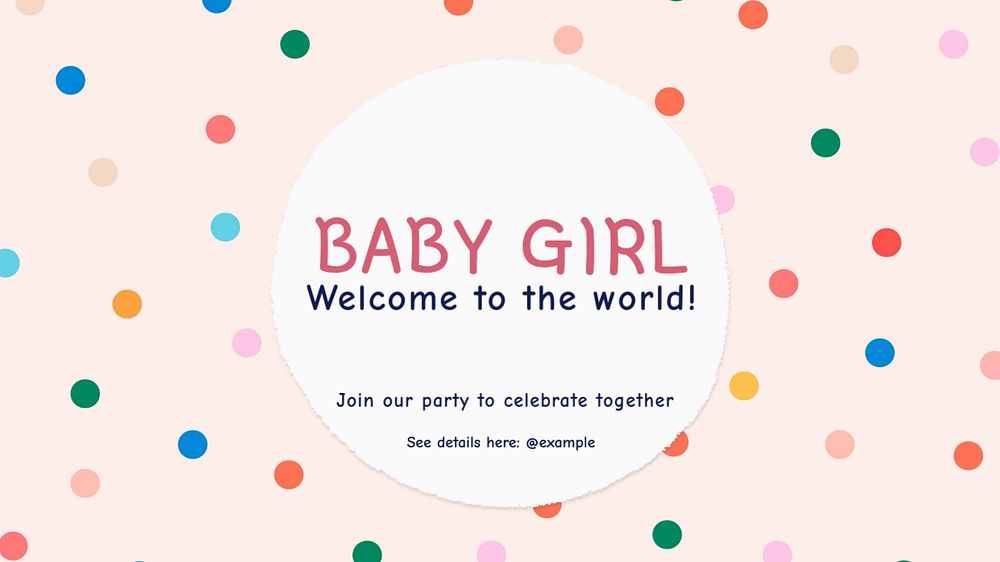 Baby girl party blog banner template, editable text