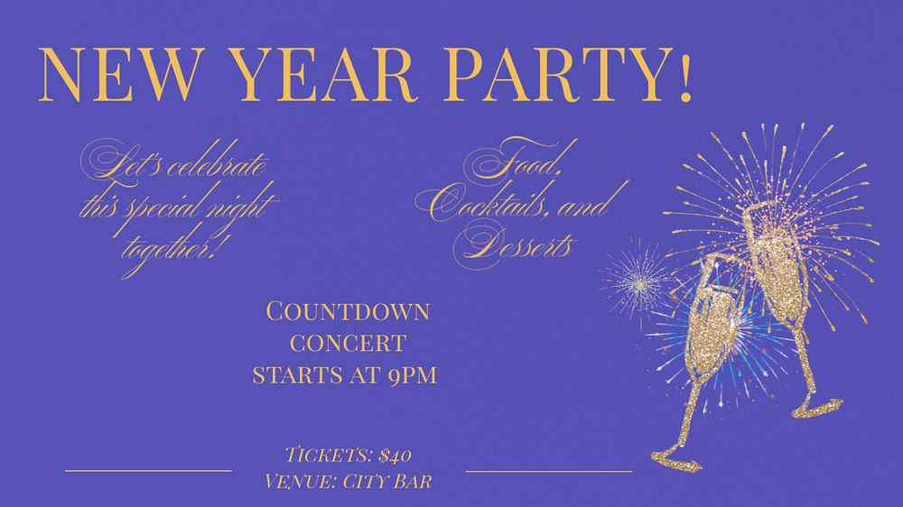 New Year party  blog banner template, editable text