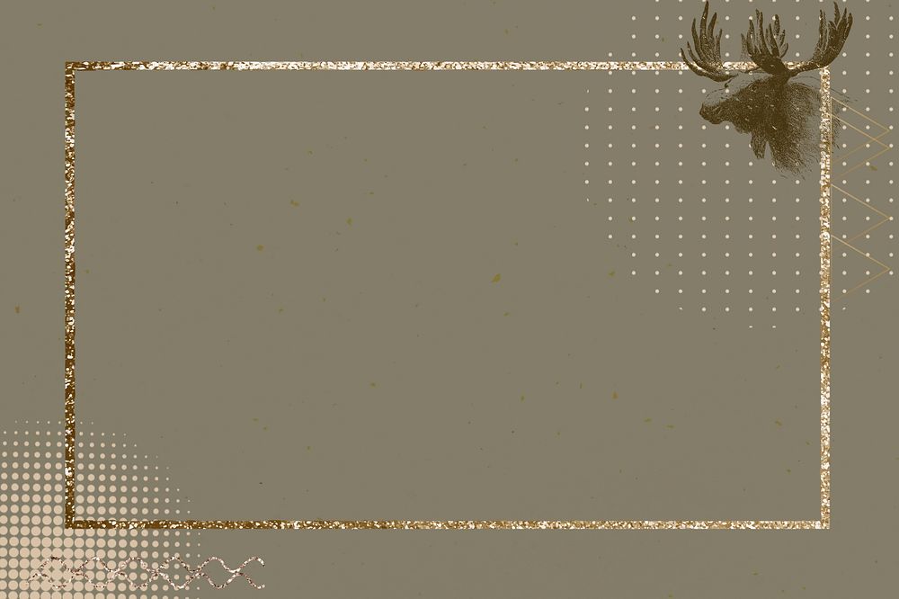 Gold moose frame background, brown editable design