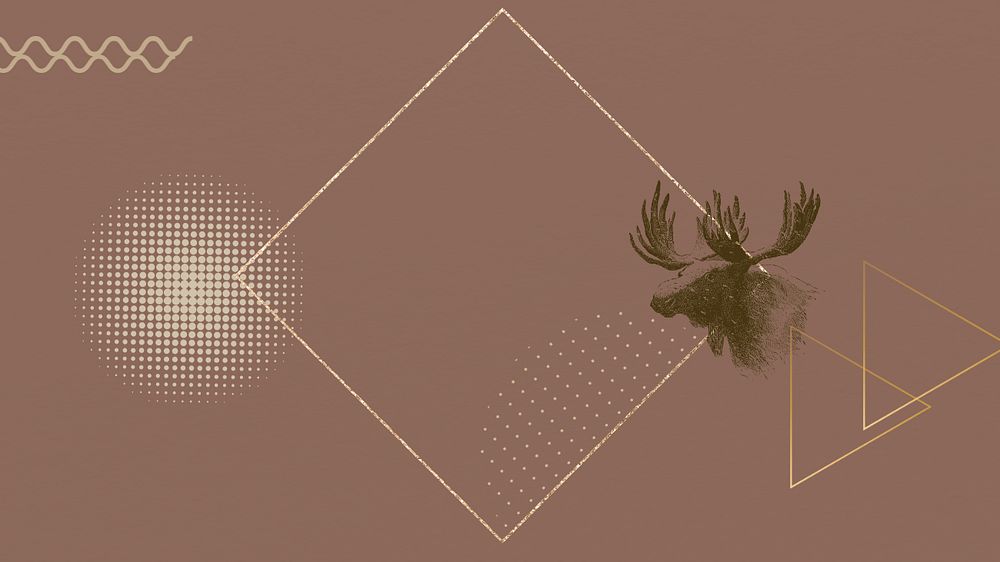 Aesthetic moose frame HD wallpaper, gold square editable design