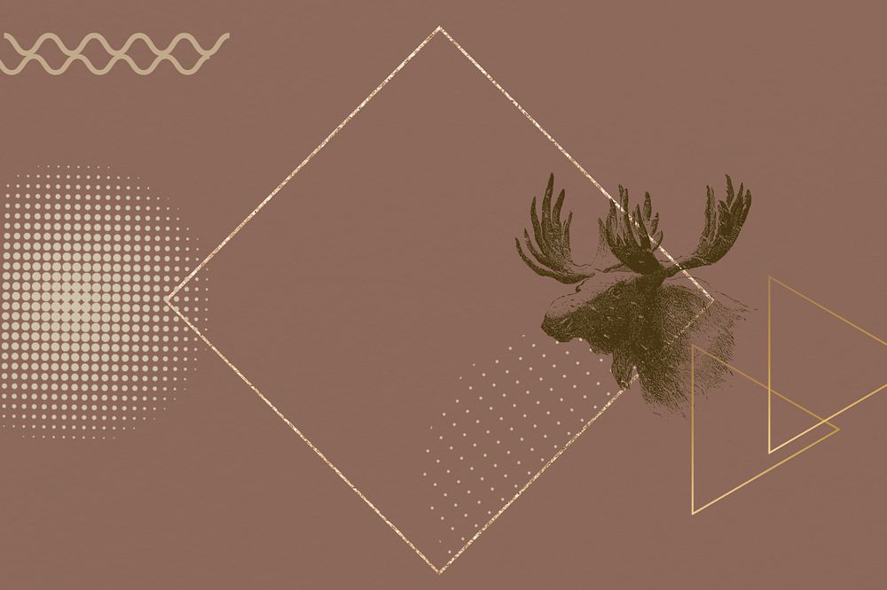 Aesthetic moose frame background, gold square editable design