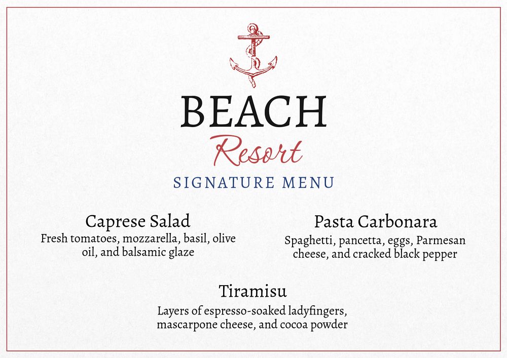 Signature menu template, editable text