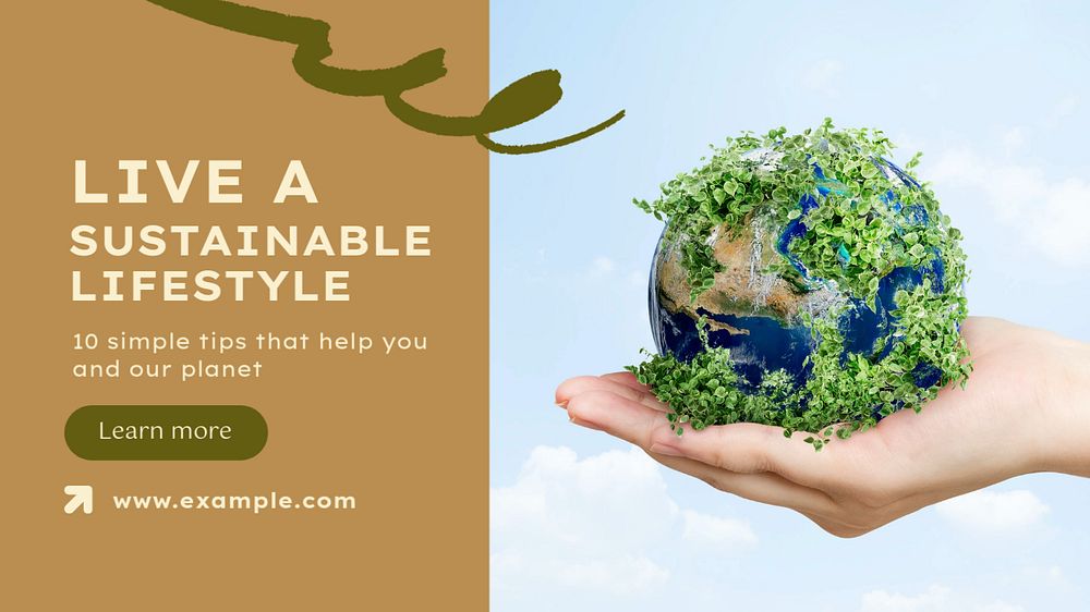 Sustainable living blog banner template, editable text