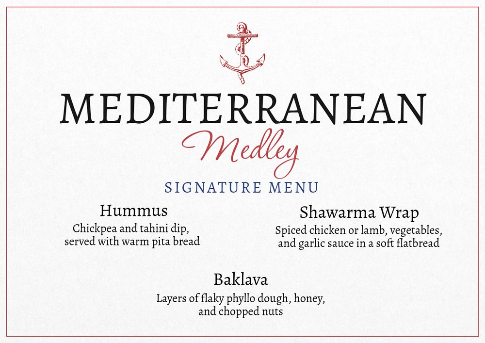 Signature menu template, editable text