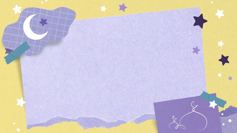 Rectangle purple paper desktop wallpaper, star notepaper collage yellow background  editable design