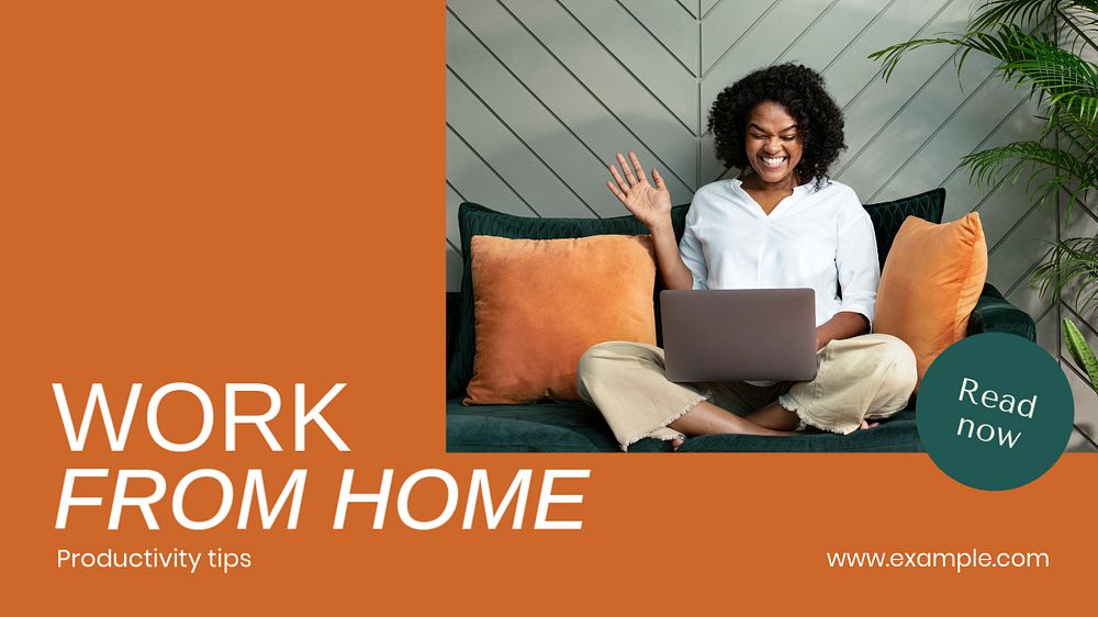 Work from home blog banner template, editable text