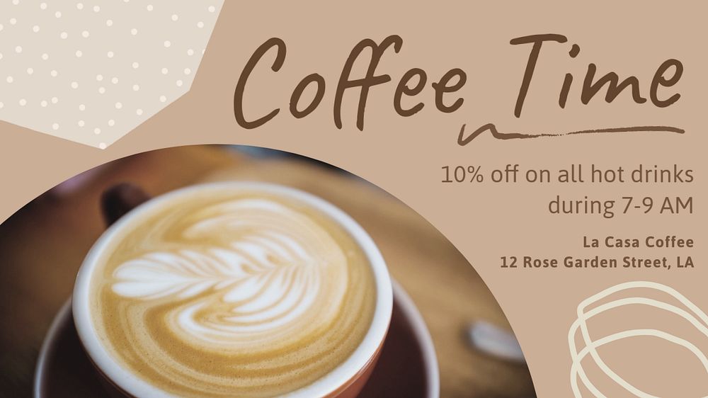 Coffee shop promotion Facebook cover template, editable design