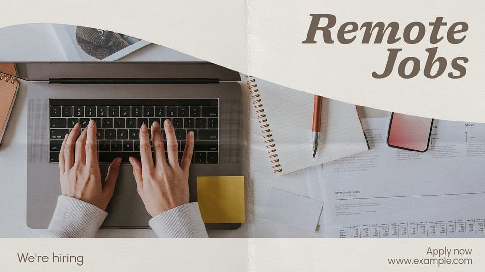 Remote jobs blog banner template, editable text