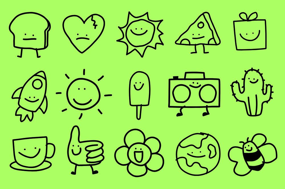 Editable png green cute drawing illustration