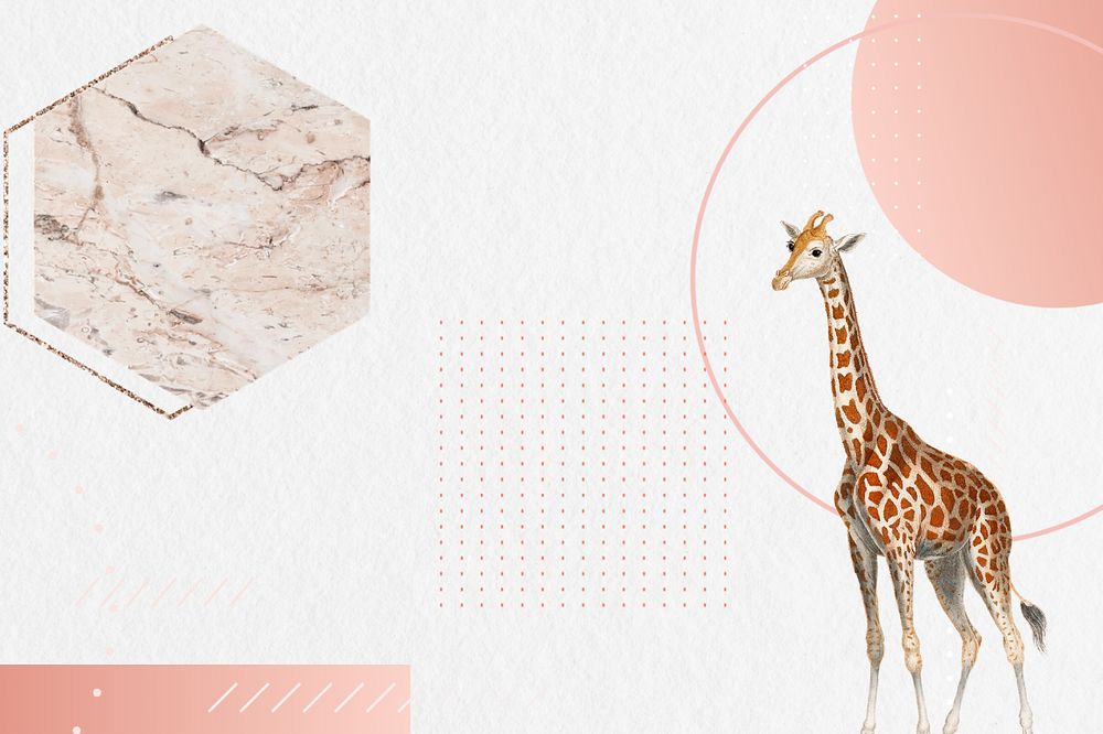 Abstract pastel geometric background, editable vintage giraffe border