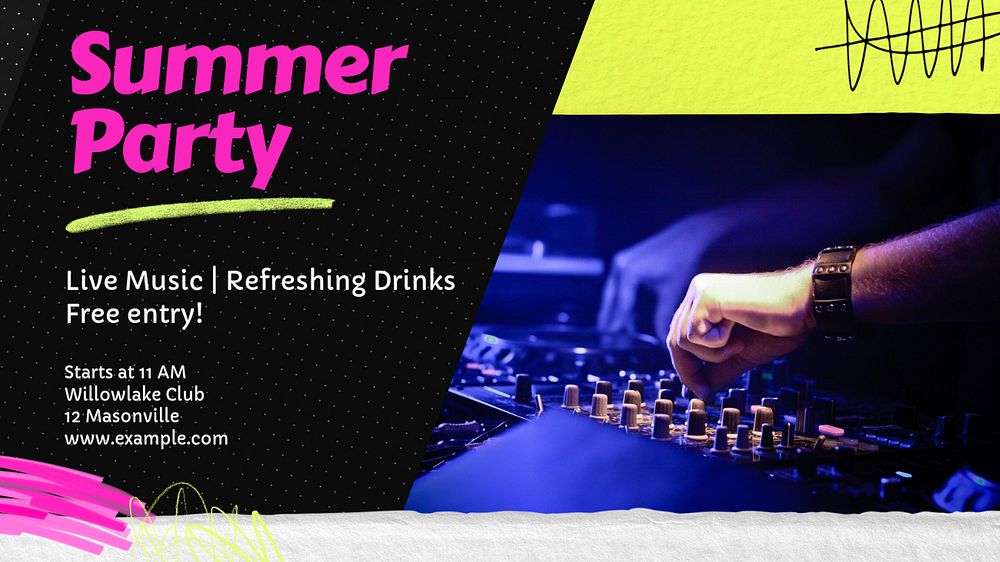 Summer party blog banner template, editable text